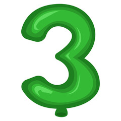 Green Number 3 Balloon &ndash; Flat Vector Illustration
