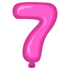  Pink Number 7 Balloon – Flat Vector Illustration