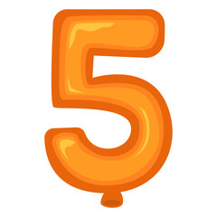 Orange Number 5 Balloon – Flat Vector Illustration