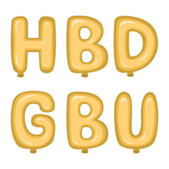 Gold Balloon Letters HBD GBU – Flat Vector Illustration