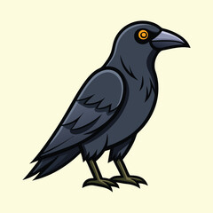 Stylized Illustration of a Raven Standing with an Intense Gaze and Expression