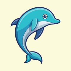 Adorable Cartoon Dolphin Leaping with Playful Charm on a Cream Background