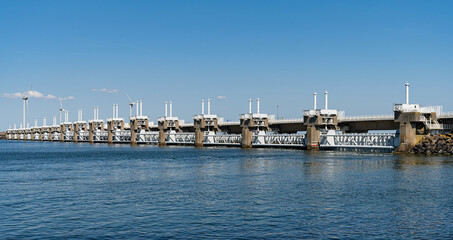 Eastern Scheldt storm surge barrier (The Osterscheldekering) in Vrouwenpolder, Province Zeeland, Netherlands