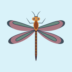 Stylized Dragonfly Illustration with Unique Wing Coloration on a Light Blue Background
