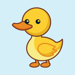 Cute cartoon yellow duckling illustration on a light blue background image
