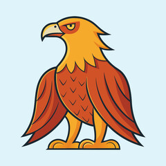 Stylized and cartoonish orange and red eagle with light blue background