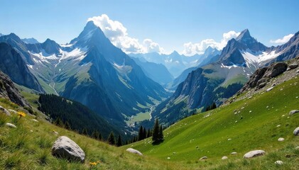 Panoramic view of the Pyrenees mountains in Andorra, showcasing stunning peaks and valleys , environment, trekking