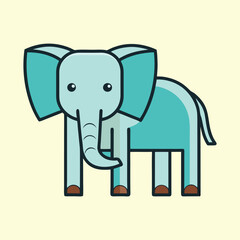 Stylized Cartoon Elephant Illustration with Soft Blue Tones on Cream Background