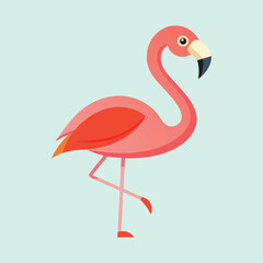 A Cartoon Flamingo Standing on One Leg Against a Light Blue Background
