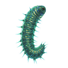 Spiny glowing fantasy larva with iridescent texture