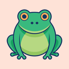 Cute Cartoon Frog Sitting on a Pink Background with Orange Eyes