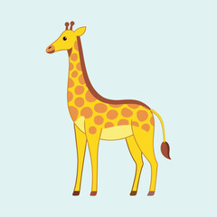 Fototapeta premium Cartoon Giraffe Standing Tall with Brown Spots on a Light Blue Background