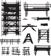Scaffolding Silhouette Vector Art: Construction Framework Design Element