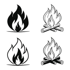 Collection of fire icons. Flame fire symbols. Conceptual fire flame icons. Bonfire silhouette logo 