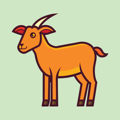 Cartoon goat illustration with orange and red details on a green background