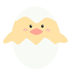 Cute yellow chick with cracked easter egg.