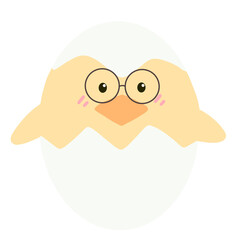 Cute yellow chick with cracked easter egg.