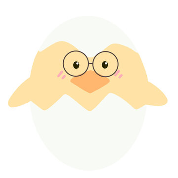 Cute yellow chick with cracked easter egg.