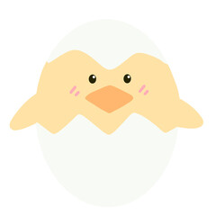 Cute yellow chick with cracked easter egg.