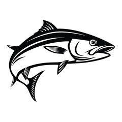 Monochrome Tuna Fish Silhouette, Swimming, Marine Life, Seafood, Detailed Fins and Body