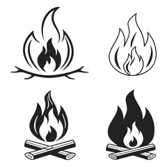 Collection of fire icons. Flame fire symbols. Conceptual fire flame icons. Bonfire silhouette logo 
