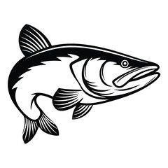 Silhouette Fish Black & White Seafood Design, Angling Symbol