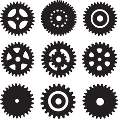 Black and White Vector Gears Set: Mechanical Cogwheel Design Elements