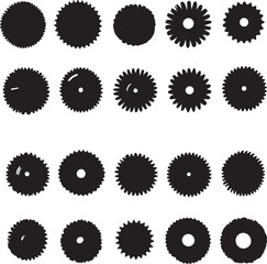 Black and White Vector Illustration of Gears and Sprockets Set