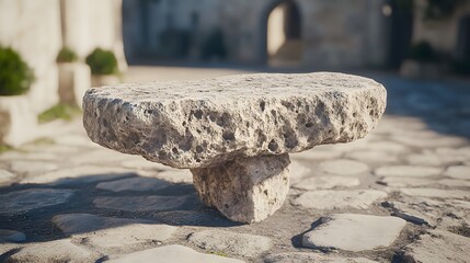 Ancient Stone Tabletop Medieval Cobblestone Street Background