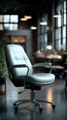 Fototapeta premium Elegant white office chair in modern restaurant interior