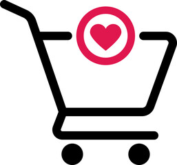 Graphic of a shopping cart with a heart symbol above it, suggesting preference or selection of a favorite item.