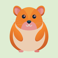 Cute cartoon hamster standing on its tiny feet with green background