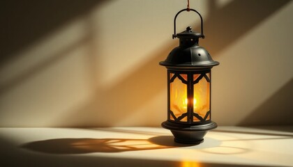 Vintage lantern with warm light and shadows, Ramadan theme