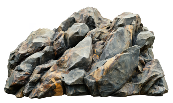 Realistic textured rock formation suitable for 3D modeling and landscape design, isolated on transparent background, png