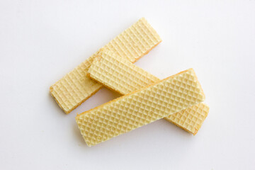 Tasty Cheese Wafer biscuits isolated on a white background.
