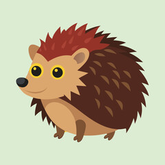 Cute Cartoon Hedgehog with Big Eyes, Standing on Green Background Illustration
