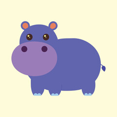 Adorable Cartoon Hippo with Big Eyes on Cream Background Illustration