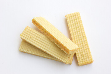 Tasty Cheese Wafer biscuits isolated on a white background.