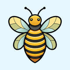 Cartoon image of a bee with black stripes on a blue background