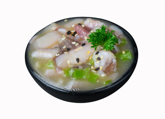 Japanese-style marinated squid in black bowl