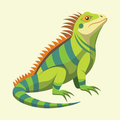 Illustration of a Green Iguana with a Striped Body and Spiked Crest