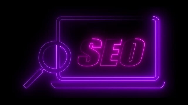 Neon Various Search Engine Optimization Symbol for Online Marketing and SEO Strategy