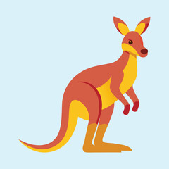 Stylized Kangaroo Standing Proudly on Light Blue Background in Flat Design