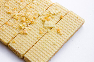 Tasty Cheese Wafer biscuits isolated on a white background.