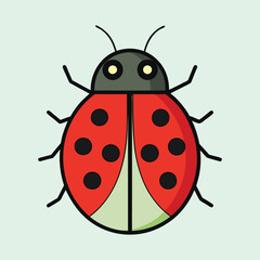 Cartoon Ladybug with Bold Outline and Pale Green Background Illustration