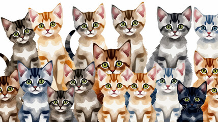 Cute Kitten Watercolor Illustration- Variety of Colors and Patterns-Adorable Feline Art for Cat Lovers-Perfect for Prints and Digital Projects-Green Eyes & Stripes
