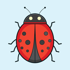 Cartoon Ladybug Illustration with Black Spots on Red Body and Baby Blue Background