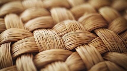 Close-up of woven wicker basket with a natural texture, symbolizing craftsmanship and organic design.