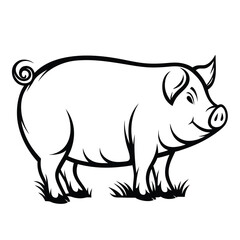 Monochrome Pig Clean Outline of Farm Animal with Curly Tail Design 85
