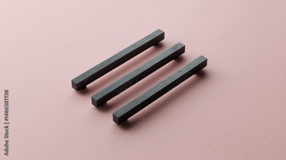 Poster three sleek black geometric shapes rest on a soft pink background, showcasing modern design and clea